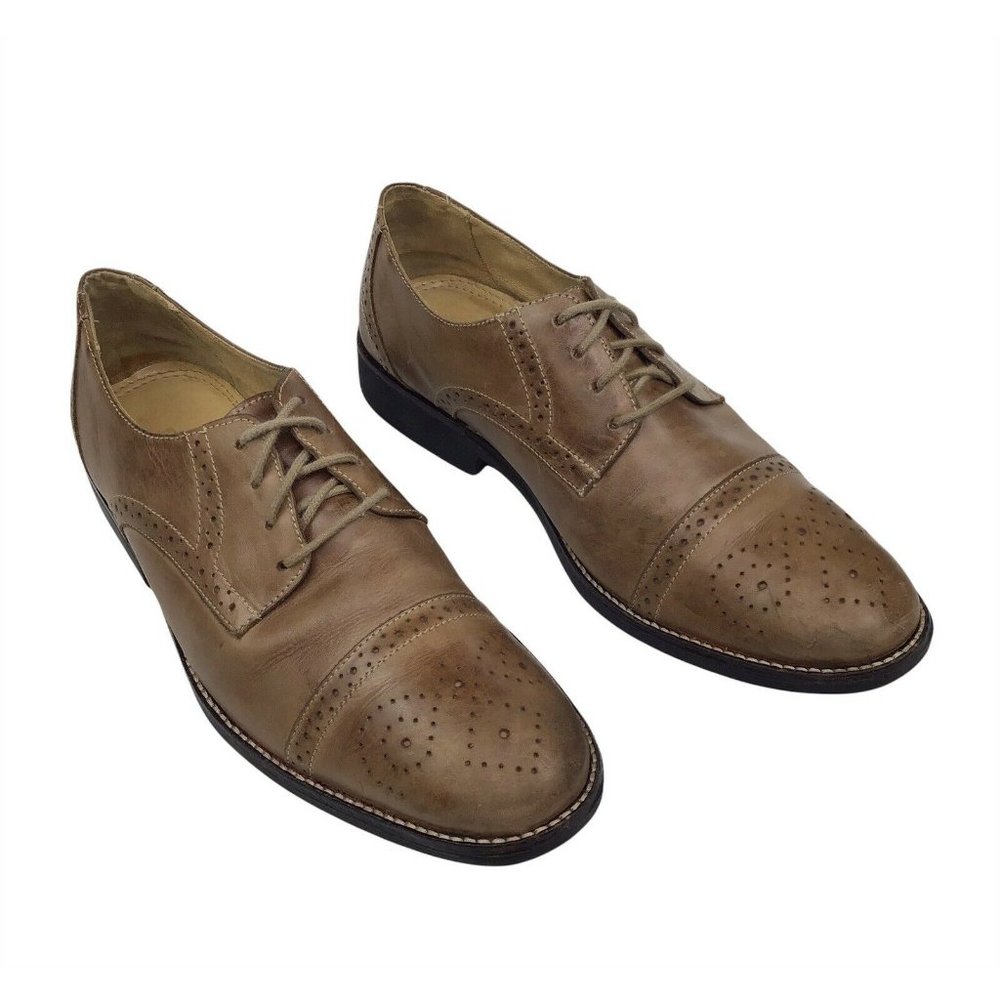 Sandro Cap Toe Derby Oxfords Shoes Tan Brown Leather Men’s Size 10 D Brazil Made - Picture 1 of 8